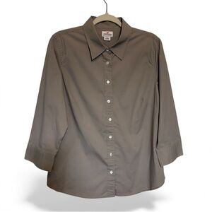 J.Crew Haberdashery Refined Stretch Button Up Women’s XL Taupe Work 3/4 Sleeve